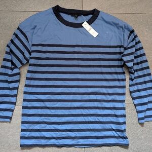J. Crew Blue and Black Striped Crew Neck Sweater